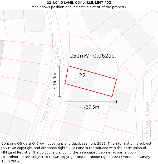 22, LONG LANE, COALVILLE, LE67 4DZ: Plot and title map