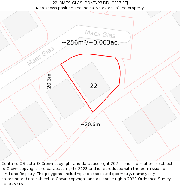 22, MAES GLAS, PONTYPRIDD, CF37 3EJ: Plot and title map