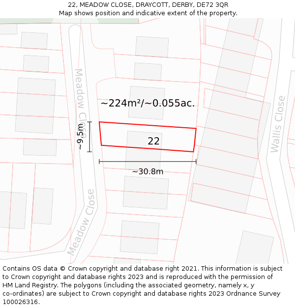 22, MEADOW CLOSE, DRAYCOTT, DERBY, DE72 3QR: Plot and title map