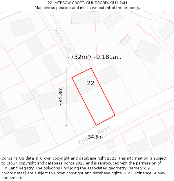 22, MERROW CROFT, GUILDFORD, GU1 2XH: Plot and title map