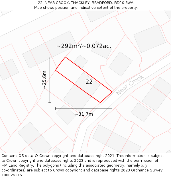 22, NEAR CROOK, THACKLEY, BRADFORD, BD10 8WA: Plot and title map