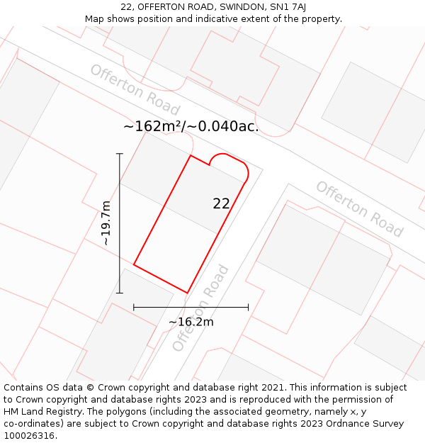 22, OFFERTON ROAD, SWINDON, SN1 7AJ: Plot and title map