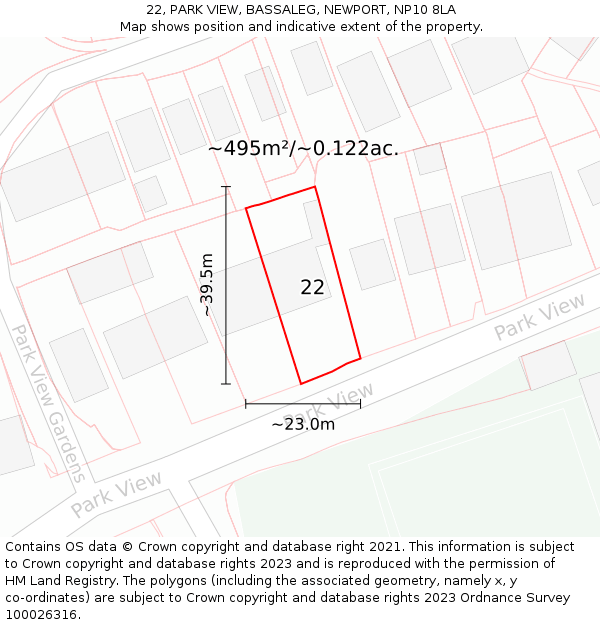 22, PARK VIEW, BASSALEG, NEWPORT, NP10 8LA: Plot and title map