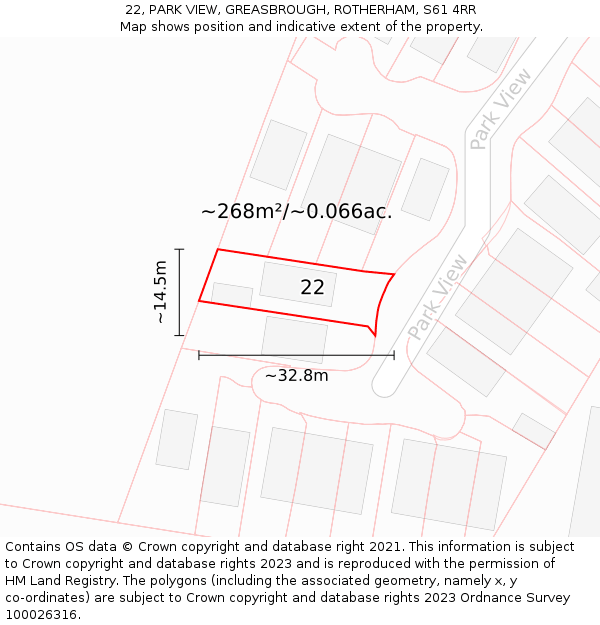 22, PARK VIEW, GREASBROUGH, ROTHERHAM, S61 4RR: Plot and title map