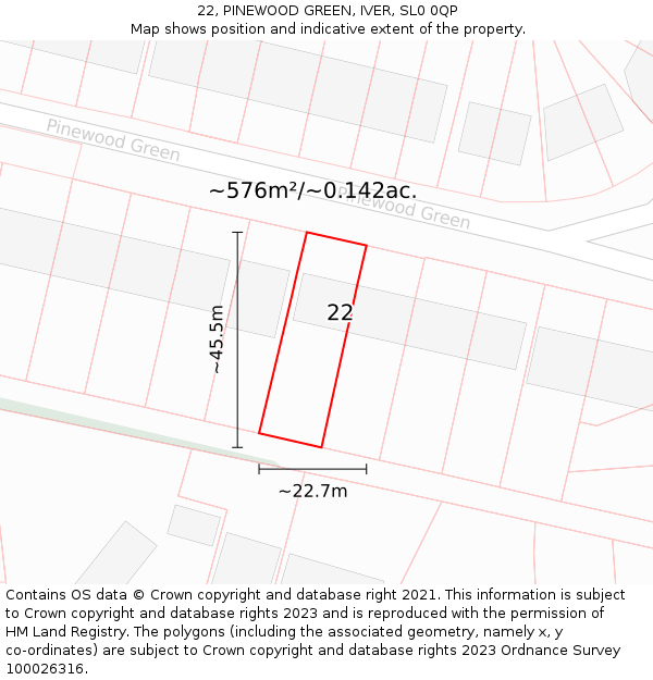 22, PINEWOOD GREEN, IVER, SL0 0QP: Plot and title map