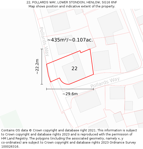 22, POLLARDS WAY, LOWER STONDON, HENLOW, SG16 6NF: Plot and title map