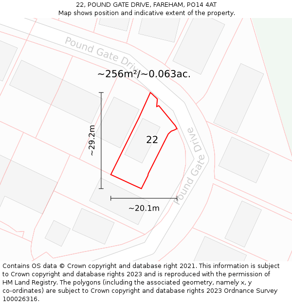 22, POUND GATE DRIVE, FAREHAM, PO14 4AT: Plot and title map