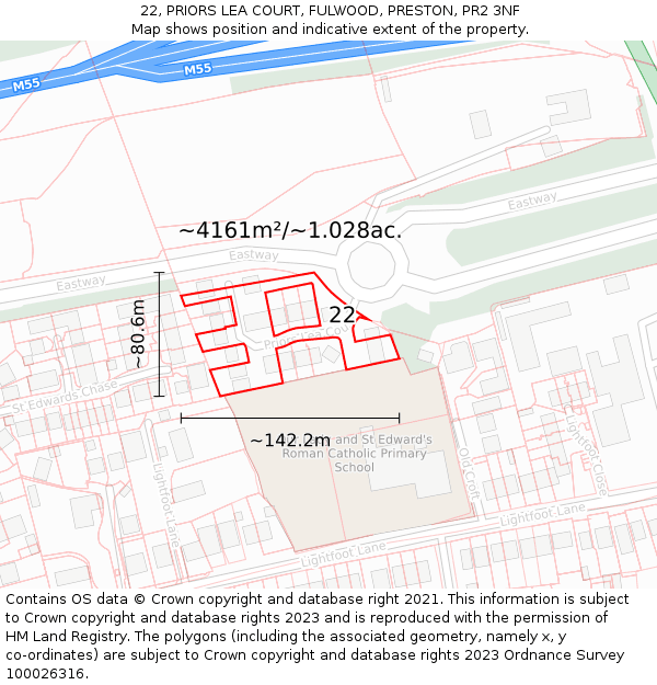 22, PRIORS LEA COURT, FULWOOD, PRESTON, PR2 3NF: Plot and title map