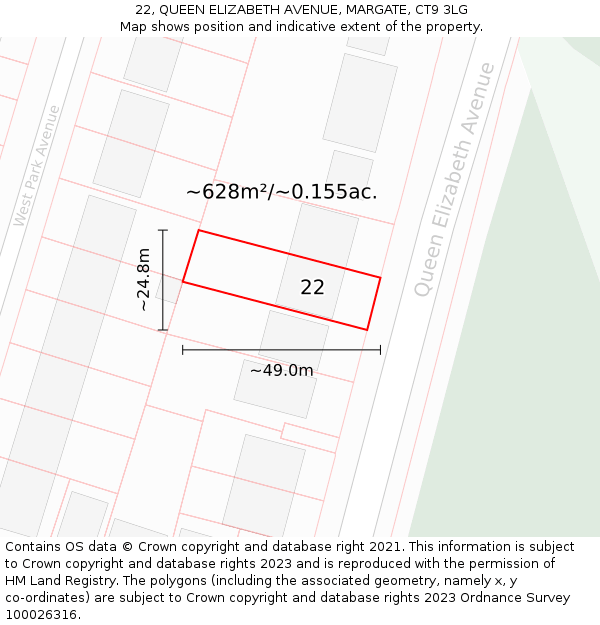 22, QUEEN ELIZABETH AVENUE, MARGATE, CT9 3LG: Plot and title map