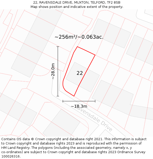 22, RAVENSDALE DRIVE, MUXTON, TELFORD, TF2 8SB: Plot and title map