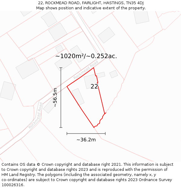 22, ROCKMEAD ROAD, FAIRLIGHT, HASTINGS, TN35 4DJ: Plot and title map