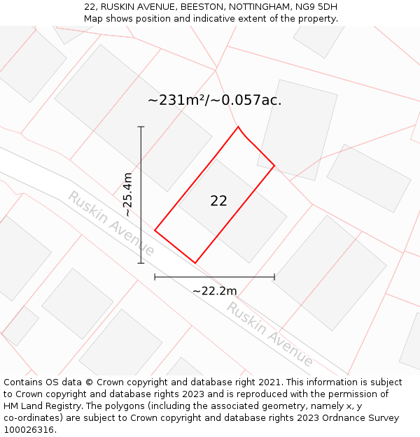 22, RUSKIN AVENUE, BEESTON, NOTTINGHAM, NG9 5DH: Plot and title map