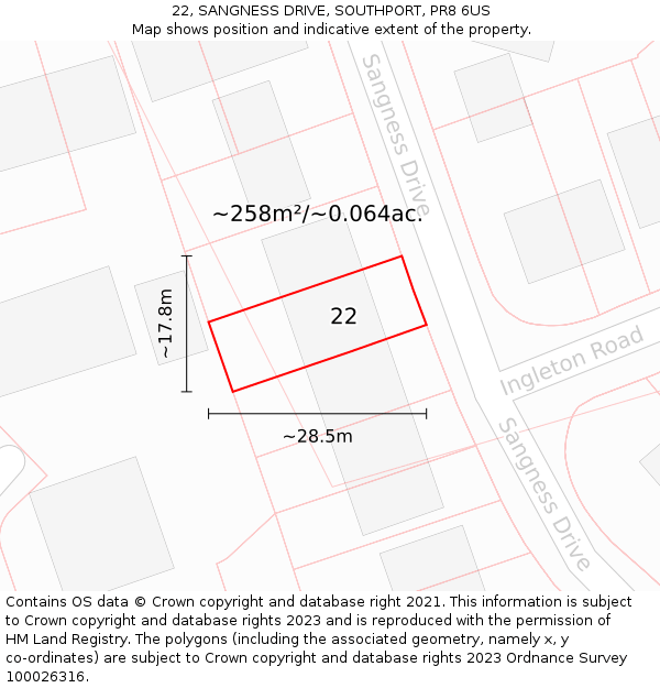 22, SANGNESS DRIVE, SOUTHPORT, PR8 6US: Plot and title map