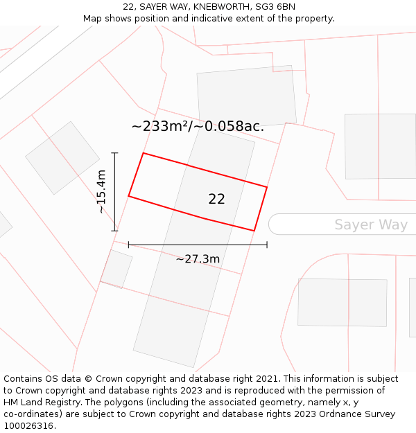 22, SAYER WAY, KNEBWORTH, SG3 6BN: Plot and title map