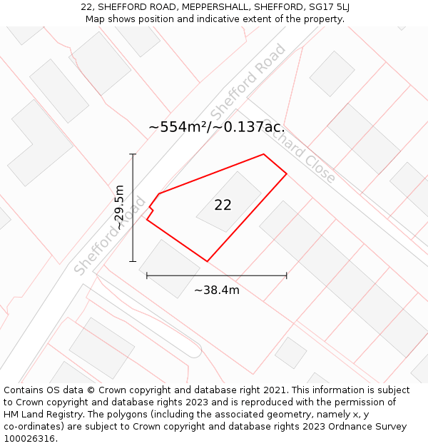 22, SHEFFORD ROAD, MEPPERSHALL, SHEFFORD, SG17 5LJ: Plot and title map