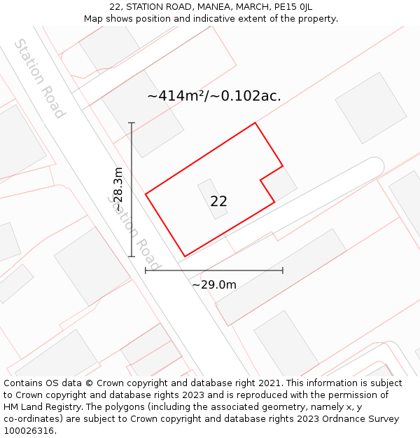 22, STATION ROAD, MANEA, MARCH, PE15 0JL: Plot and title map