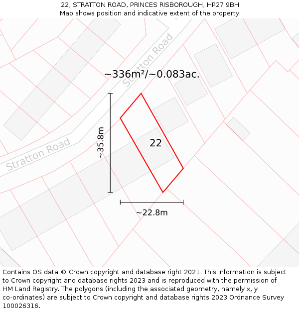 22, STRATTON ROAD, PRINCES RISBOROUGH, HP27 9BH: Plot and title map