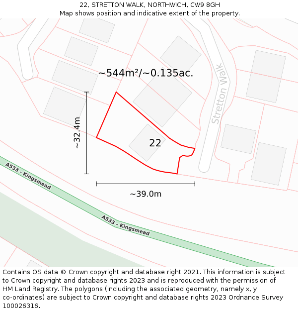 22, STRETTON WALK, NORTHWICH, CW9 8GH: Plot and title map