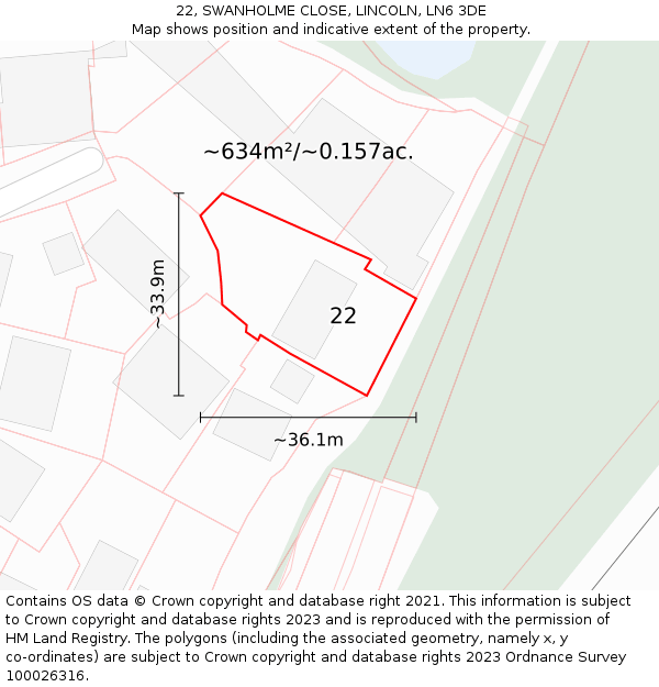 22, SWANHOLME CLOSE, LINCOLN, LN6 3DE: Plot and title map