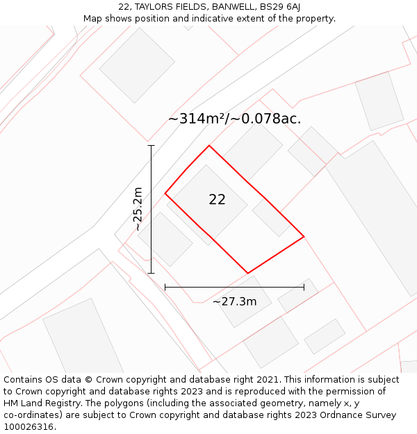 22, TAYLORS FIELDS, BANWELL, BS29 6AJ: Plot and title map