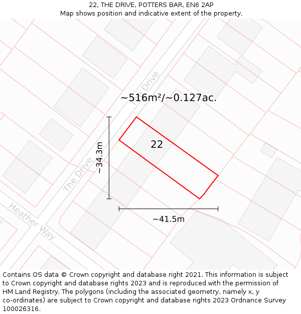 22, THE DRIVE, POTTERS BAR, EN6 2AP: Plot and title map