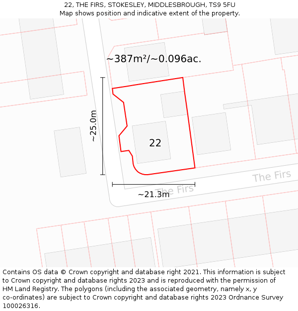 22, THE FIRS, STOKESLEY, MIDDLESBROUGH, TS9 5FU: Plot and title map