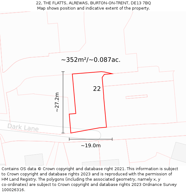 22, THE FLATTS, ALREWAS, BURTON-ON-TRENT, DE13 7BQ: Plot and title map