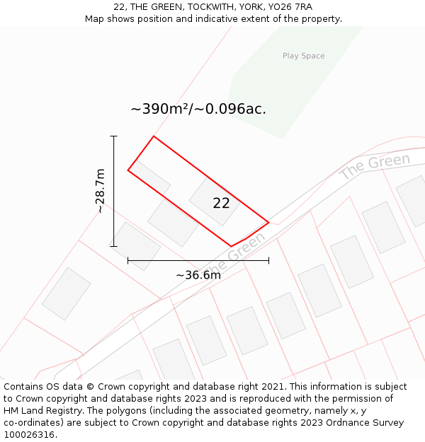 22, THE GREEN, TOCKWITH, YORK, YO26 7RA: Plot and title map