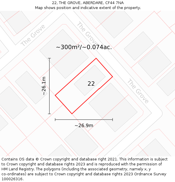 22, THE GROVE, ABERDARE, CF44 7NA: Plot and title map