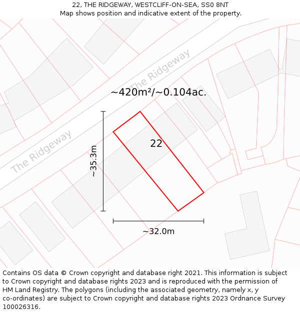 22, THE RIDGEWAY, WESTCLIFF-ON-SEA, SS0 8NT: Plot and title map