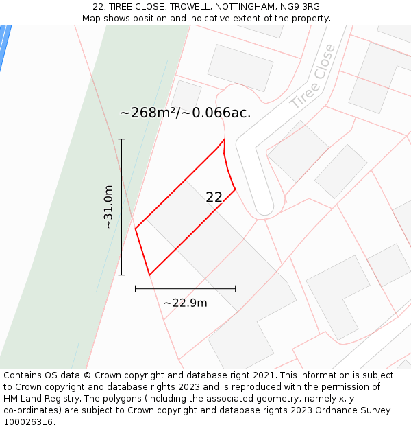 22, TIREE CLOSE, TROWELL, NOTTINGHAM, NG9 3RG: Plot and title map