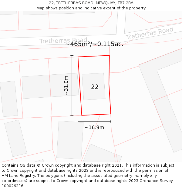 22, TRETHERRAS ROAD, NEWQUAY, TR7 2RA: Plot and title map