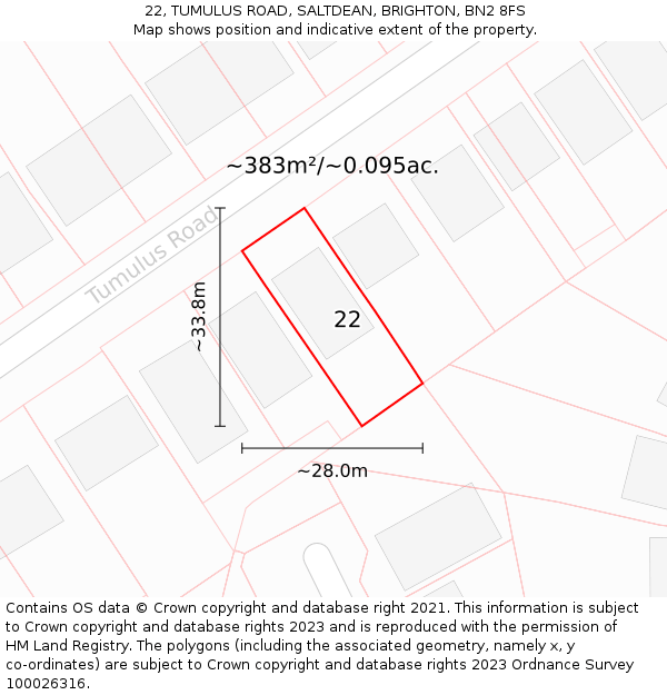 22, TUMULUS ROAD, SALTDEAN, BRIGHTON, BN2 8FS: Plot and title map