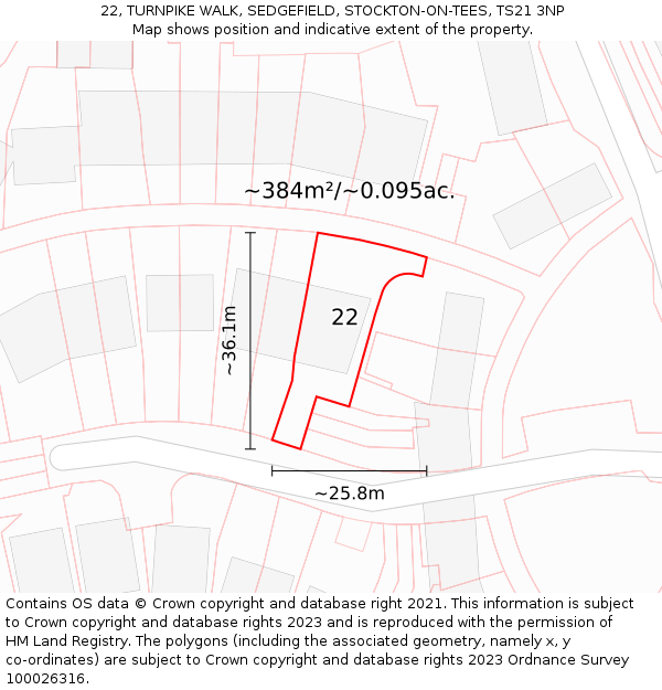 22, TURNPIKE WALK, SEDGEFIELD, STOCKTON-ON-TEES, TS21 3NP: Plot and title map