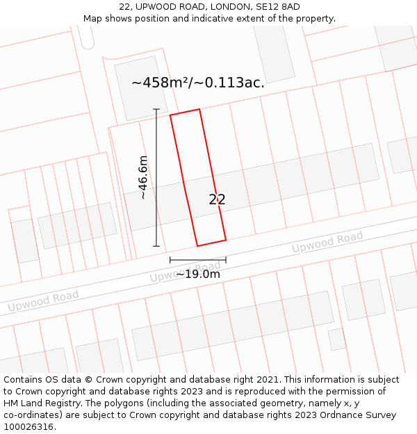 22, UPWOOD ROAD, LONDON, SE12 8AD: Plot and title map