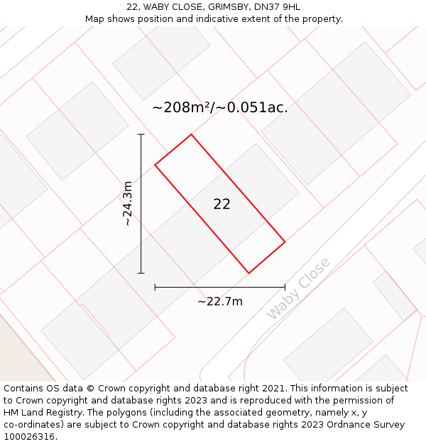 22, WABY CLOSE, GRIMSBY, DN37 9HL: Plot and title map