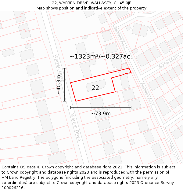 22, WARREN DRIVE, WALLASEY, CH45 0JR: Plot and title map