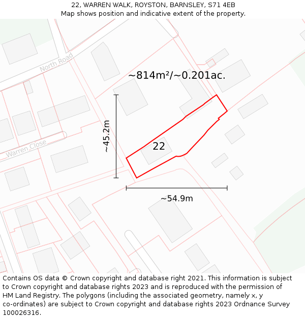 22, WARREN WALK, ROYSTON, BARNSLEY, S71 4EB: Plot and title map