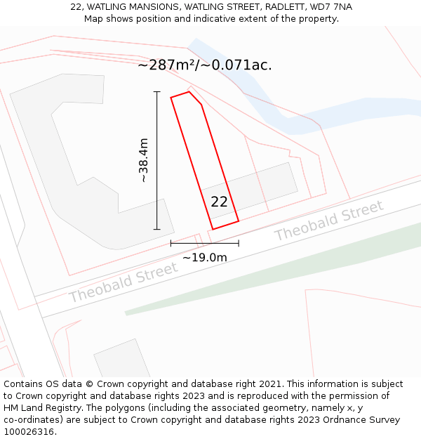 22, WATLING MANSIONS, WATLING STREET, RADLETT, WD7 7NA: Plot and title map