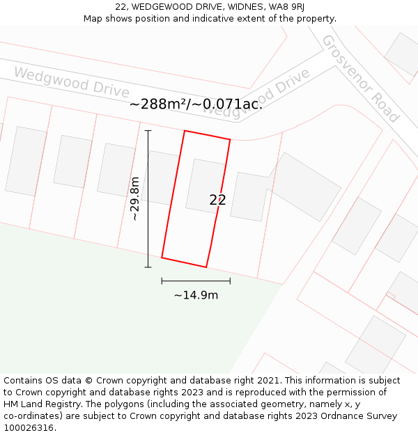 22, WEDGEWOOD DRIVE, WIDNES, WA8 9RJ: Plot and title map