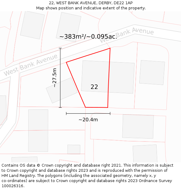 22, WEST BANK AVENUE, DERBY, DE22 1AP: Plot and title map