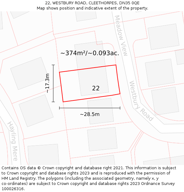 22, WESTBURY ROAD, CLEETHORPES, DN35 0QE: Plot and title map