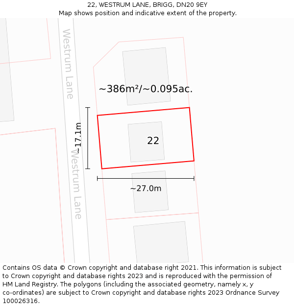 22, WESTRUM LANE, BRIGG, DN20 9EY: Plot and title map