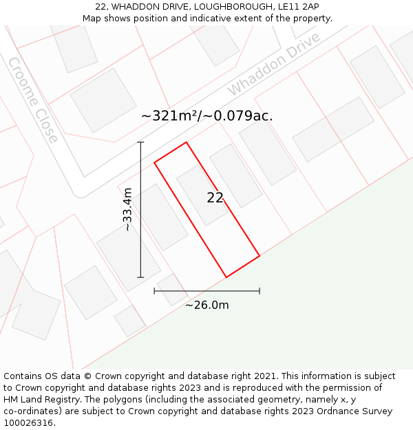 22, WHADDON DRIVE, LOUGHBOROUGH, LE11 2AP: Plot and title map