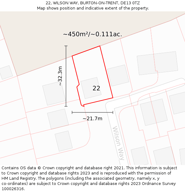 22, WILSON WAY, BURTON-ON-TRENT, DE13 0TZ: Plot and title map