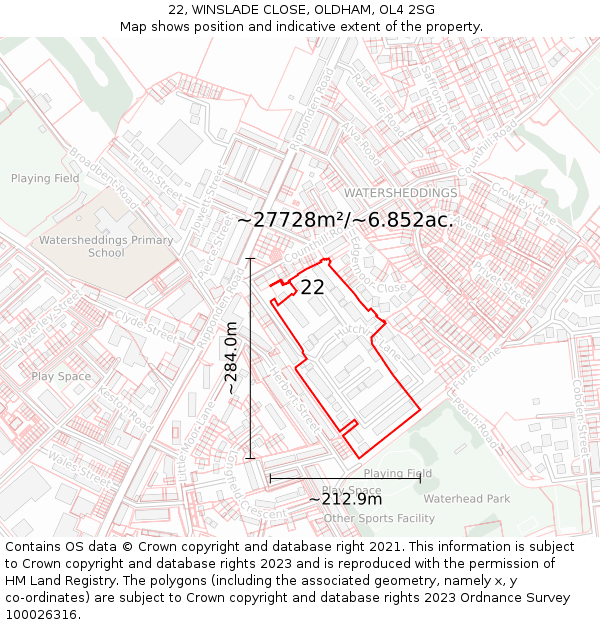 22, WINSLADE CLOSE, OLDHAM, OL4 2SG: Plot and title map