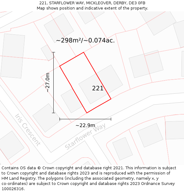 221, STARFLOWER WAY, MICKLEOVER, DERBY, DE3 0FB: Plot and title map