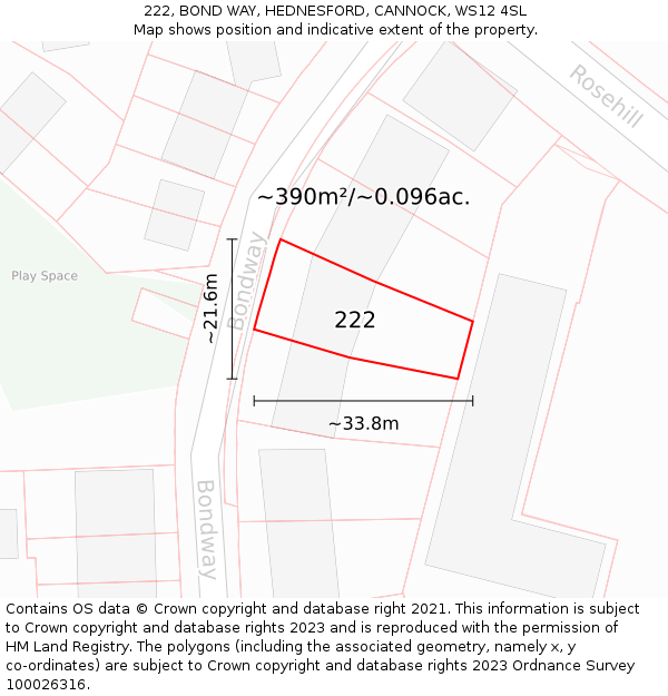 222, BOND WAY, HEDNESFORD, CANNOCK, WS12 4SL: Plot and title map