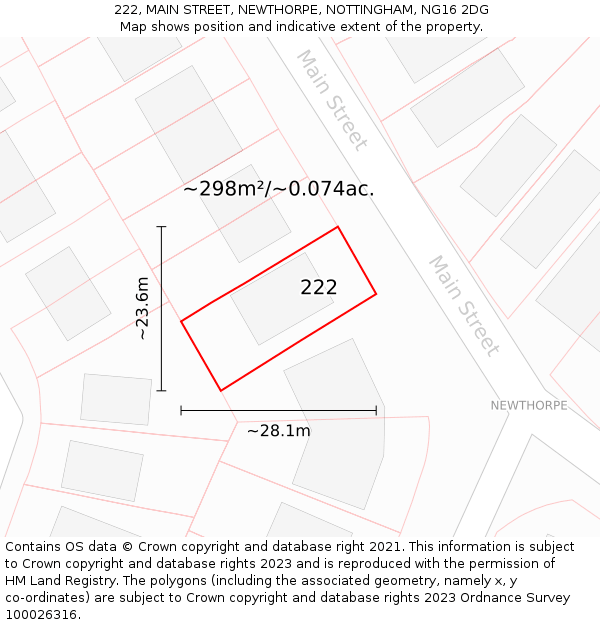 222, MAIN STREET, NEWTHORPE, NOTTINGHAM, NG16 2DG: Plot and title map