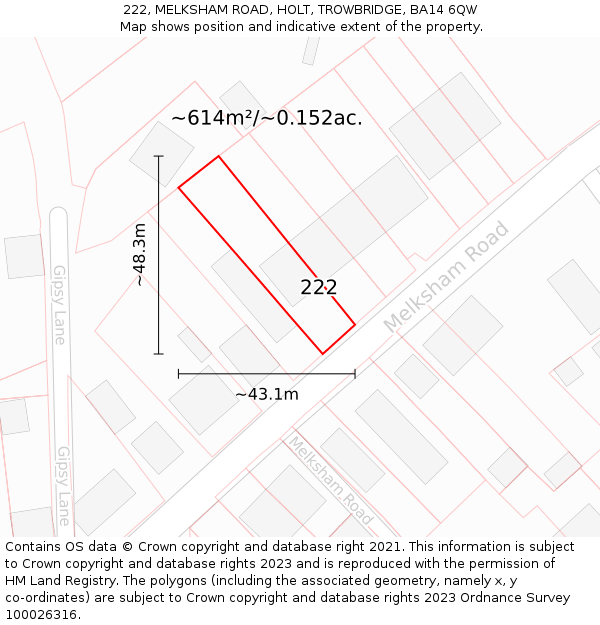 222, MELKSHAM ROAD, HOLT, TROWBRIDGE, BA14 6QW: Plot and title map